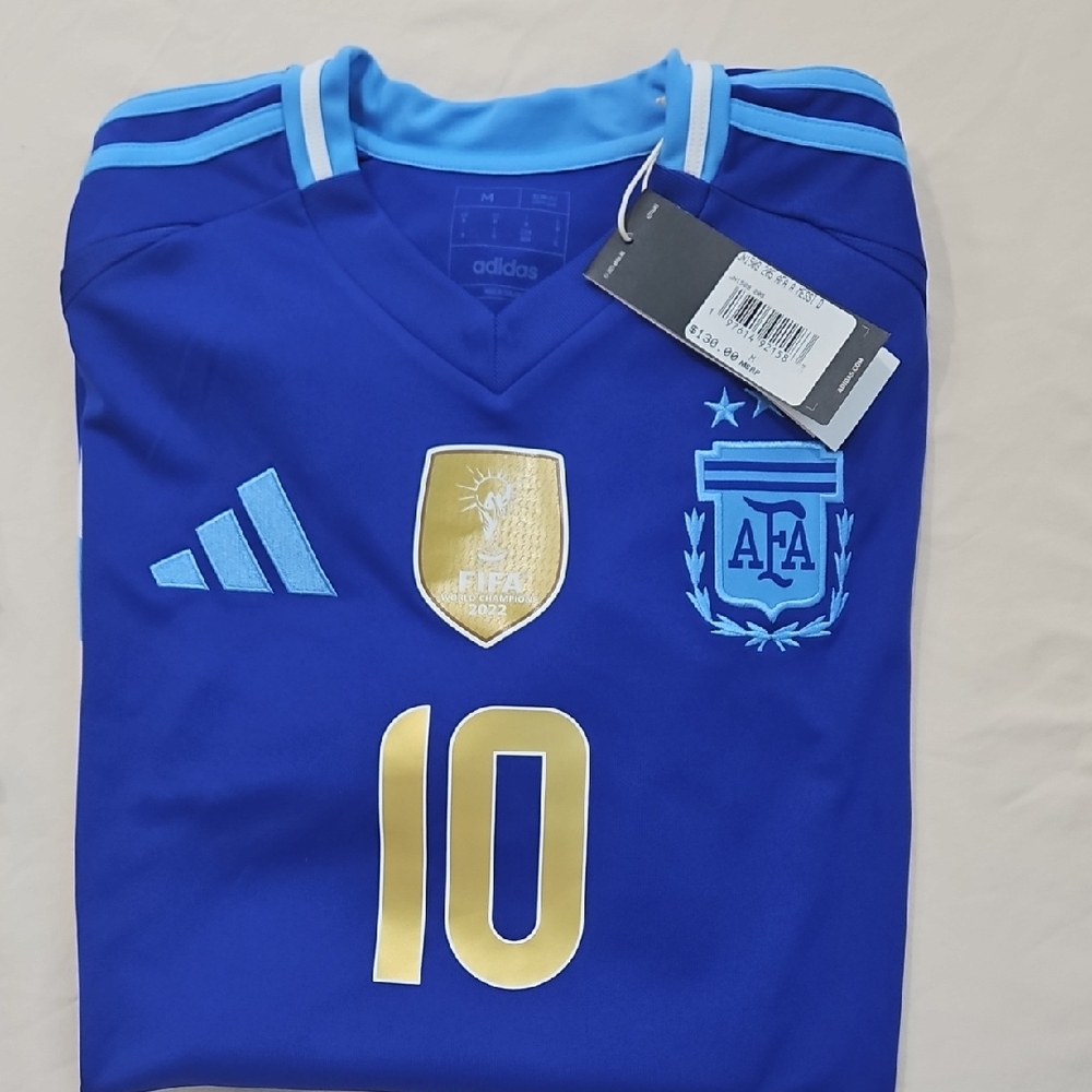 Adidas Argentina Blue and Gold Jersey FIFA WORLD CHAMPIONS 2022. MESSI NUMBER 10